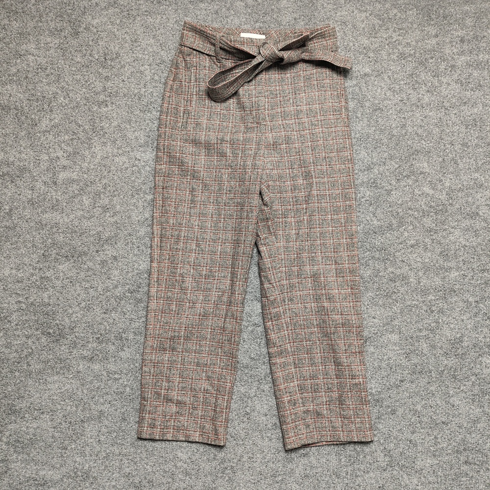 Wilfred Pants Womens 0 Gray Tweed Plaid Belted Crop Straight Leg Workwear